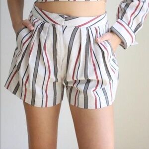 J.O.A. COTTON HIGH WAIST SHORTS - STRIPED